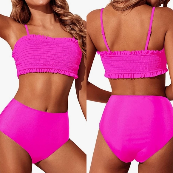 💝Yonique 2 Piece Bandeau High-waisted Swimsuit Set - Picture 2 of 11